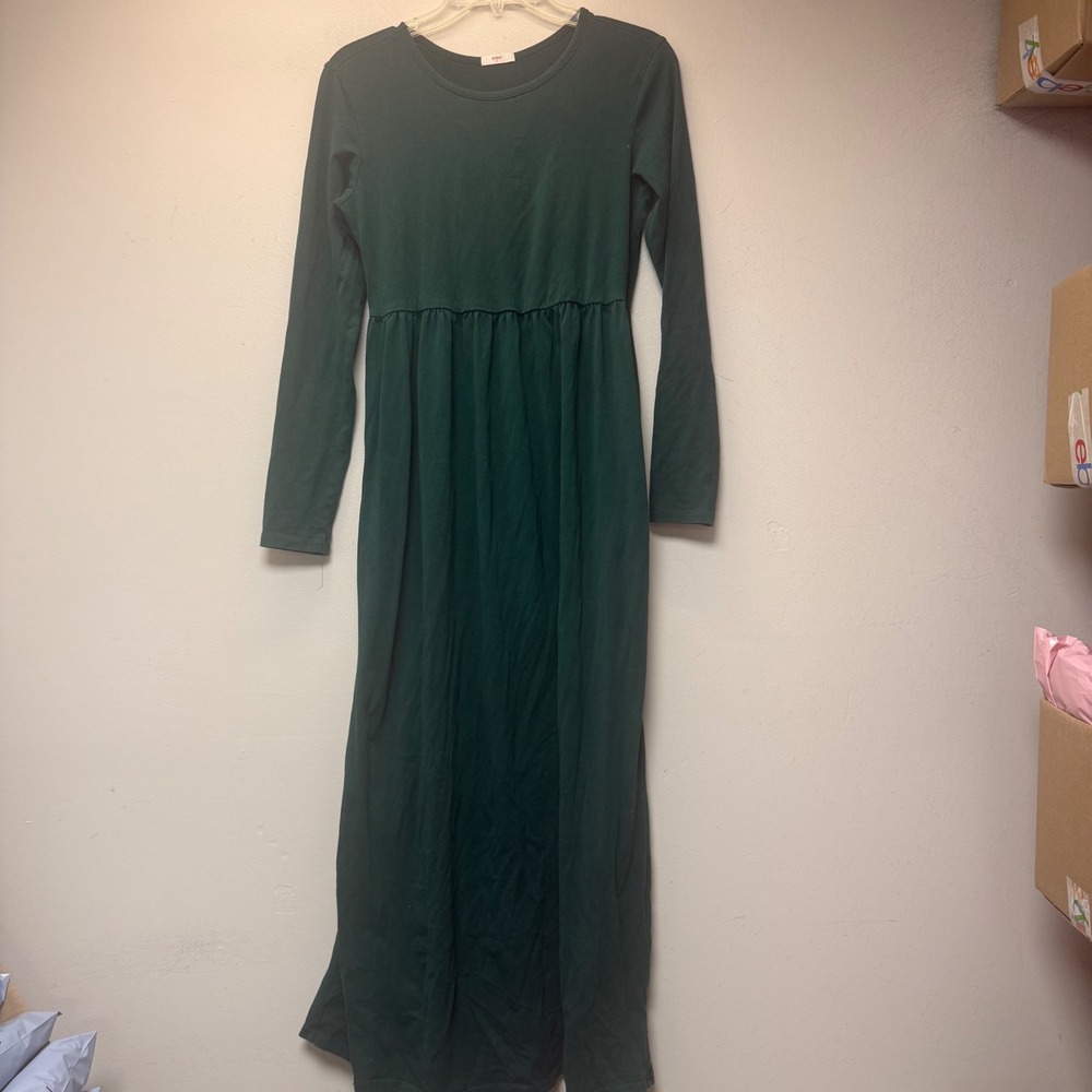 QiMei Maxi Dress Womens Small Dark Green Excellent Long Sleeve Empire Waist